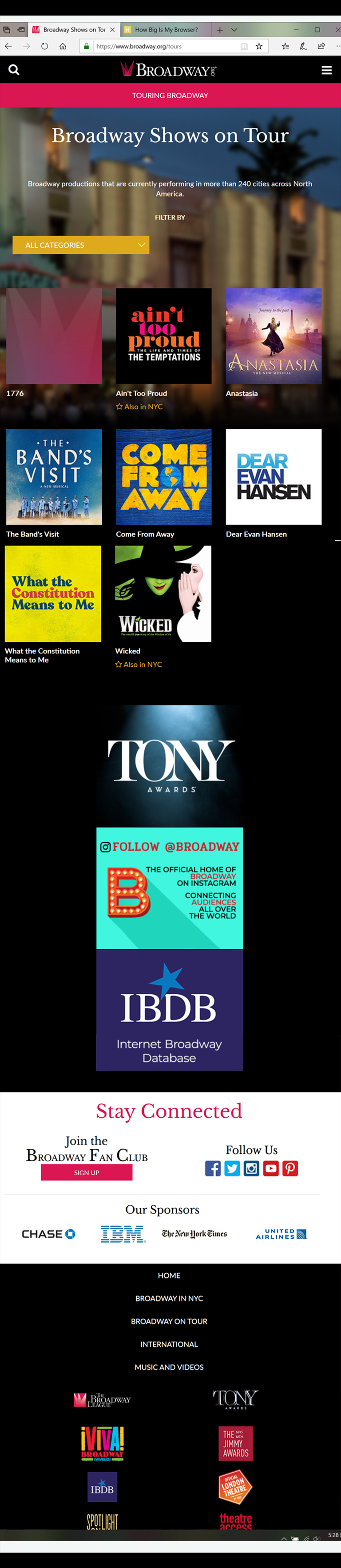 Broadway website at 768 pixels